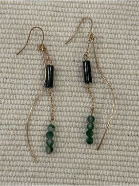 Gold-Tone Drop Earrings with Dark Green Beads - Women Jewelry